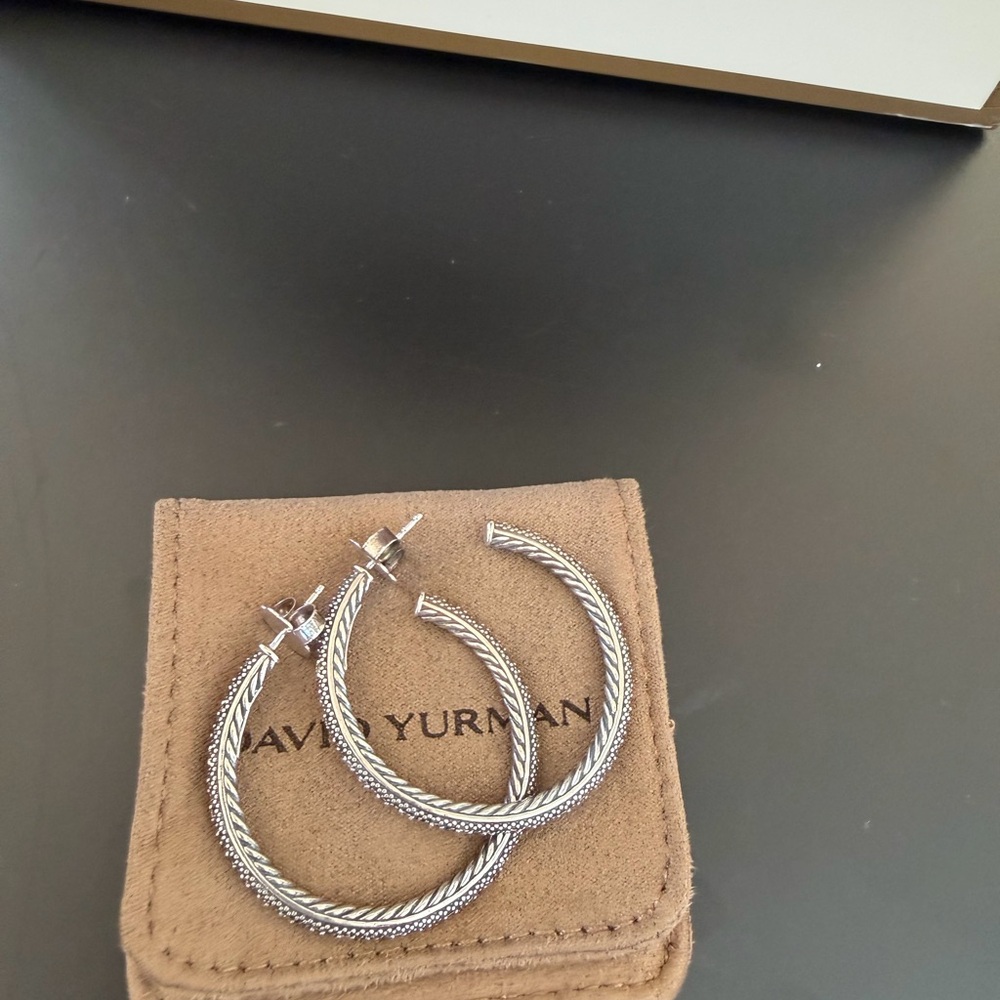 David Yurman Silver and Black Hoop Earrings - Picture 2 of 5